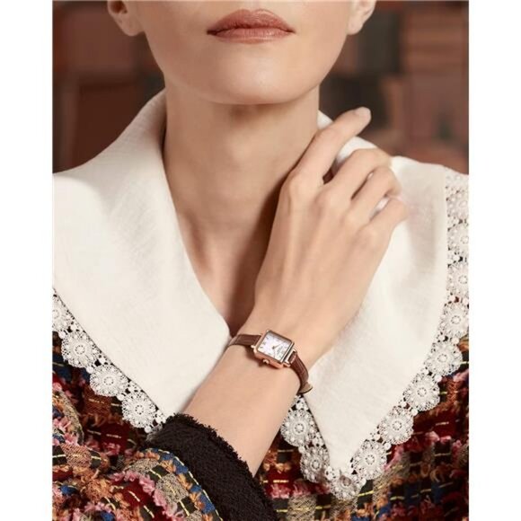 Dainty Watch for Women: Mother of Pearl Dial, Genuine Leather Strap main image 6